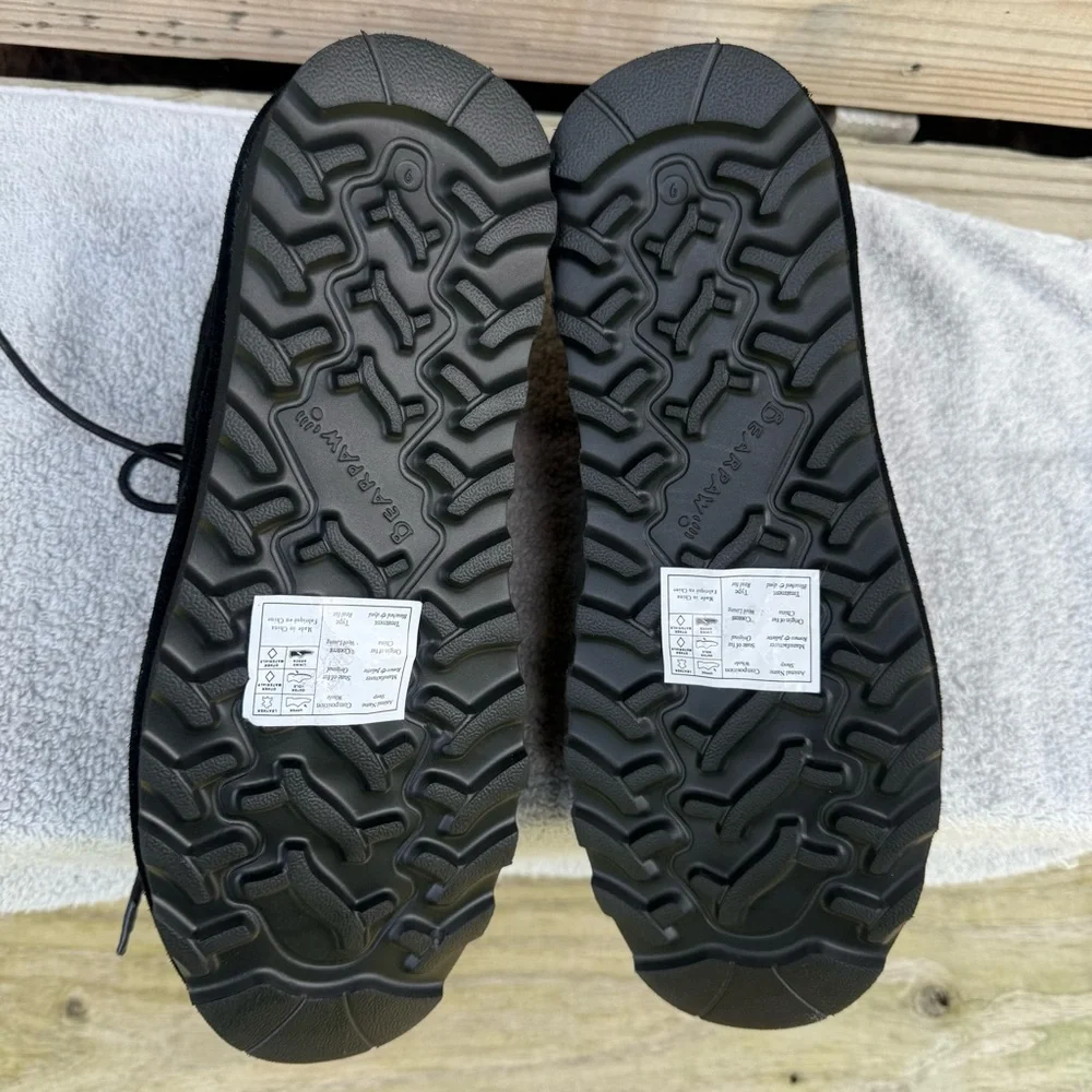 Bearpaw Suede Skye Chukka Boots Black Wool Fur Lined Lace Up Flats